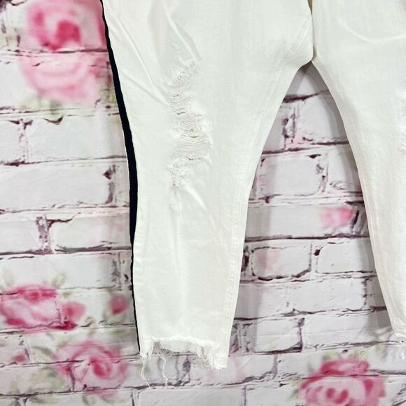 🔥🔥5 for $25🔥🔥 Express Mid-Rise Cropped Distressed White Black Side Stripe jeans - Picture 4 of 8